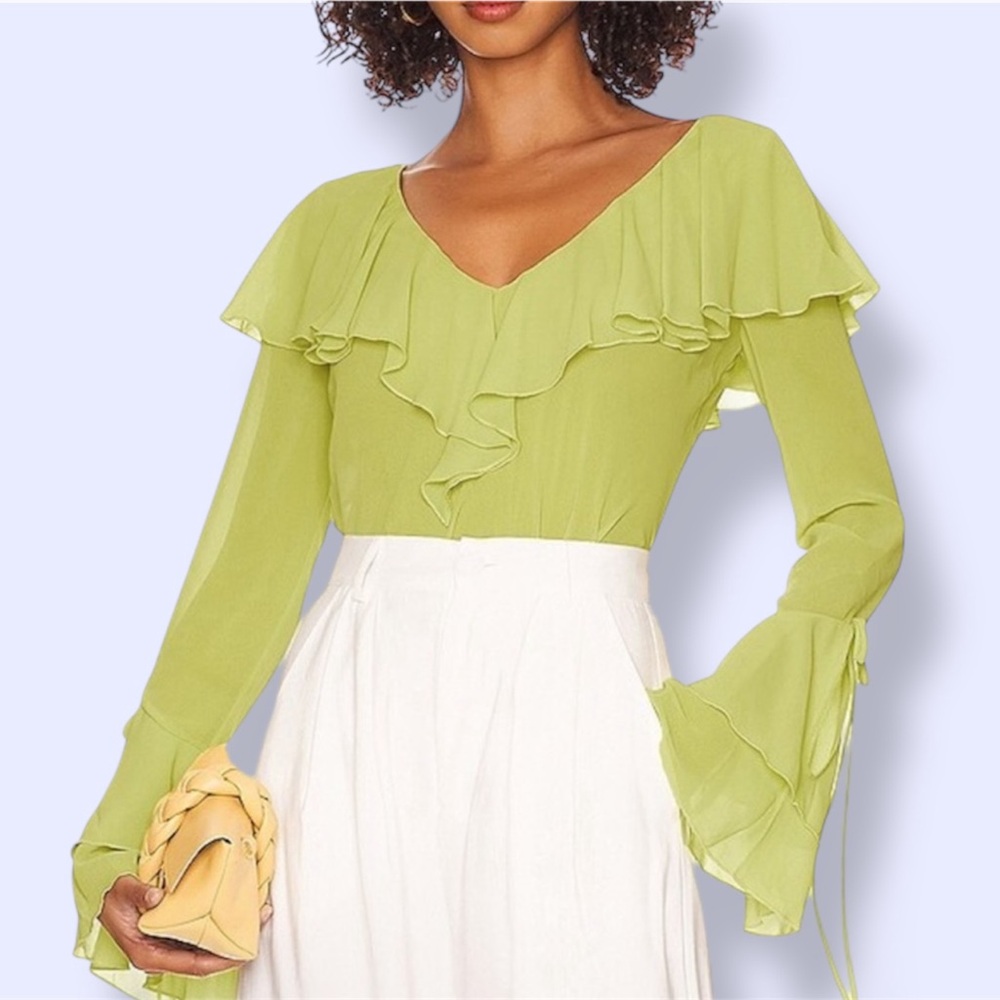 NWT LPA Elaine Flounce Blouse in Key Lime